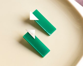 80’s Statement Earrings, Green Geometric Stud Earrings, Pop Rectangle Studs, Personalized Gift for her