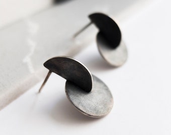 Oxidized Sterling Silver Earrings, Unique Abstract Minimalist Earrings, Geometric Contemporary Jewelry