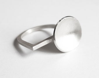 Matte Sterling Silver Dome Ring | Geometric Statement Ring | Contemporary Architectural Jewelry
