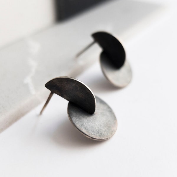 Oxidized Sterling Silver Earrings, Unique Abstract Minimalist Earrings, Geometric Contemporary Jewelry