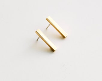Short Brass Bar Earrings | Minimalist Square Line Earrings | Architectural Jewelry | Handmade Modern Drop Earrings