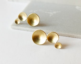 Minimalist Edgy Earrings, Unusual Golden jewelry, Abstract Sculptural Earrings, Asymmetrical Stud Earrings for Women