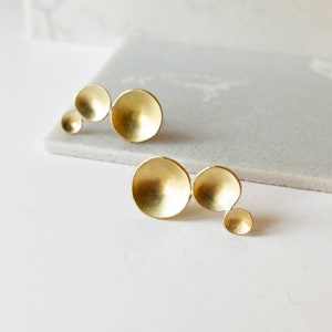 Minimalist Edgy Earrings, Unusual Golden jewelry, Abstract Sculptural Earrings, Asymmetrical Stud Earrings for Women