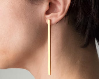 Extra Long Bar Earrings | Brass Minimalist Earrings | Architectural Jewelry | Modern Linear Design