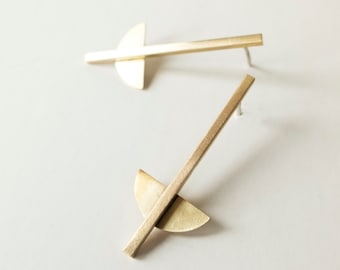 Bauhaus Brass Earrings | Geometric Contemporary Studs | Moholy Inspired Architectural Jewelry