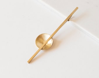 Moderne statement sieraden, koperen broche, handgemaakte sjaalpin, geometrische gouden brochepin, eigentijdse broche en oorbellen sieradenset