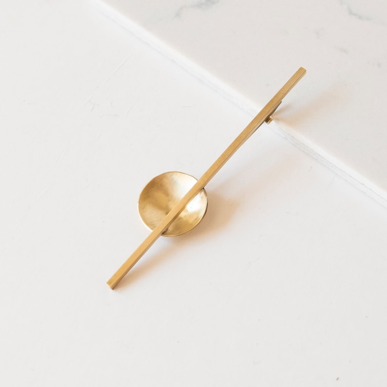 Modern Statement Jewelry, Brass Brooch, Handmade Shawl pin, Geometric Gold Brooch Pin, Contemporary brooch and earrings jewelry set image 1