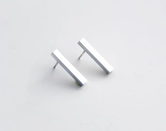 Short Sterling Silver Bar Earrings | Minimalist Square Line Earrings | Architectural Jewelry | Handmade Modern Drop Earrings