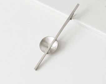 Asymmetrical silver brooch, Avant garde accessory, Unusual shawl pin,  Statement sweater clip, Contemporary jewelry, Bauhaus gift for her