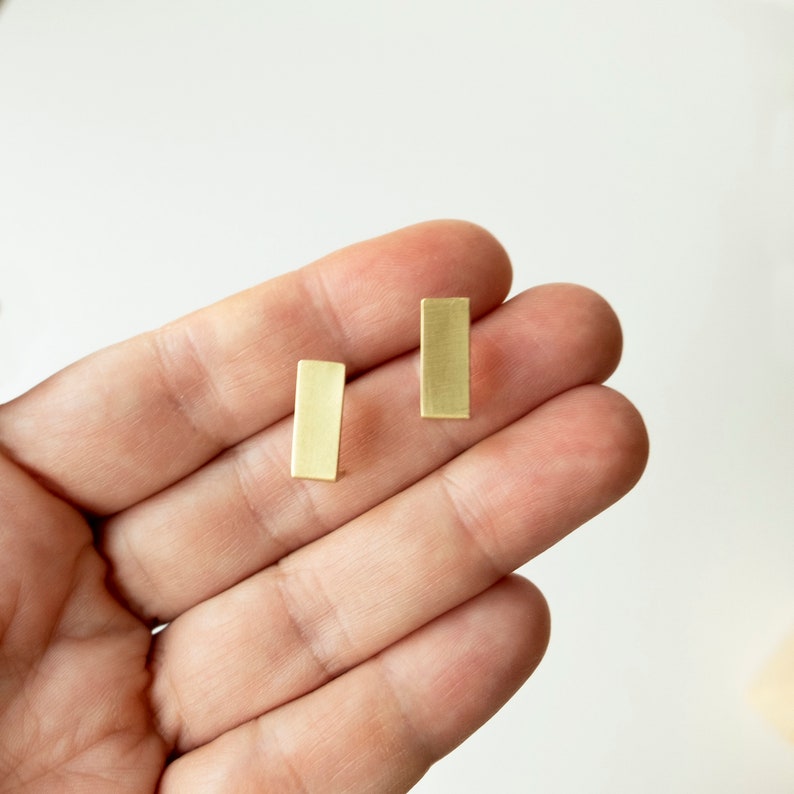 Matte Brass Geometric Earrings, Cool Minimalist Earrings for Women, Architectural jewelry, Rectangular Stud Earrings image 5