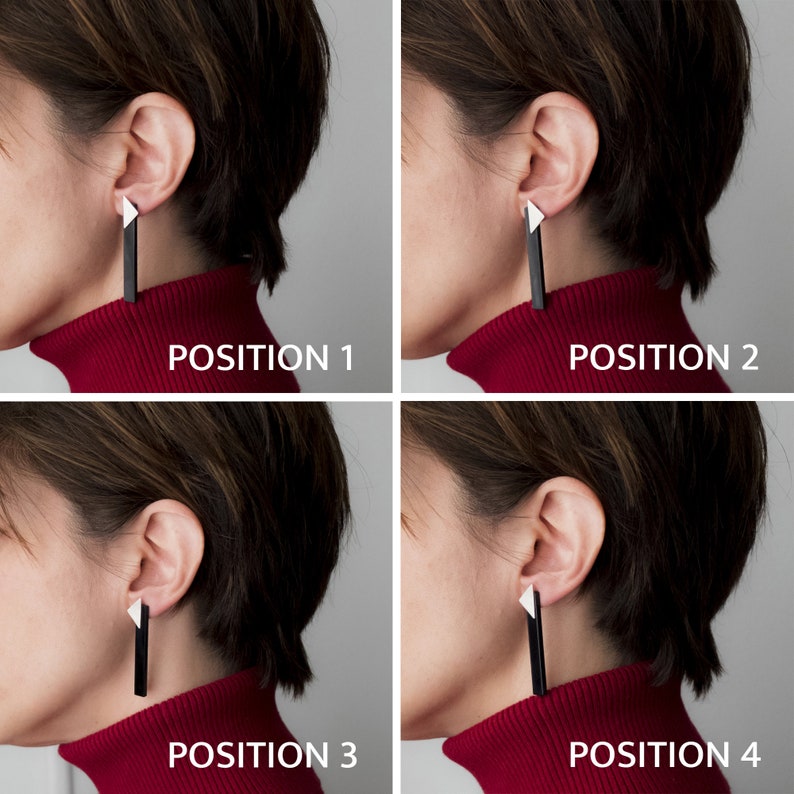 Black long earrings, Asymmetric silver triangle and acrylic rectangle, Personalized geometric earrings, Cool plexiglas elegant jewelry image 9