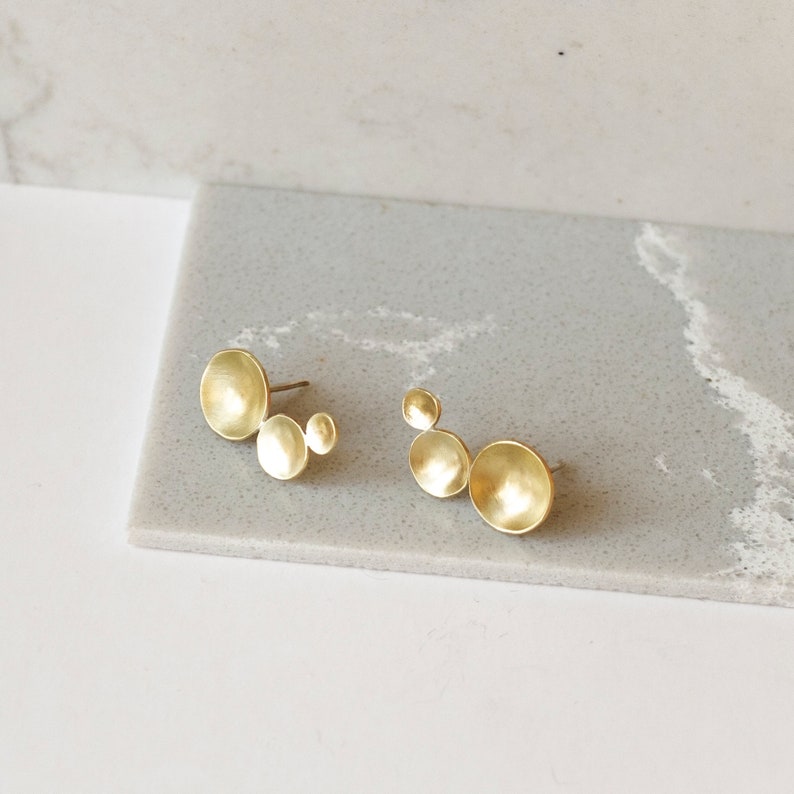 Minimalist Edgy Earrings, Unusual Golden jewelry, Abstract Sculptural Earrings, Asymmetrical Stud Earrings for Women image 3