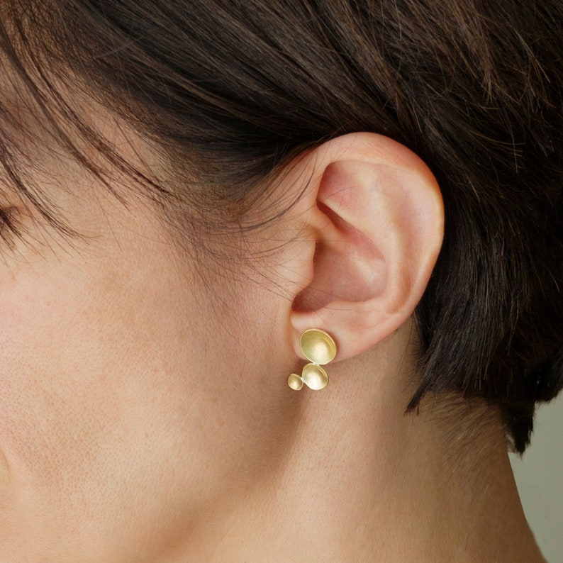 Minimalist Edgy Earrings, Unusual Golden jewelry, Abstract Sculptural Earrings, Asymmetrical Stud Earrings for Women image 4