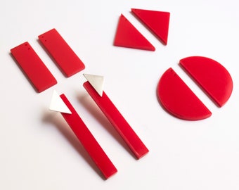 Piezas intercambiables rojas para pendientes personalizados, pieza geométrica de plexiglas, pendientes de metacrilato rojos