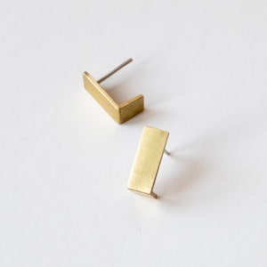 Matte Brass Geometric Earrings, Cool Minimalist Earrings for Women, Architectural jewelry, Rectangular Stud Earrings image 9