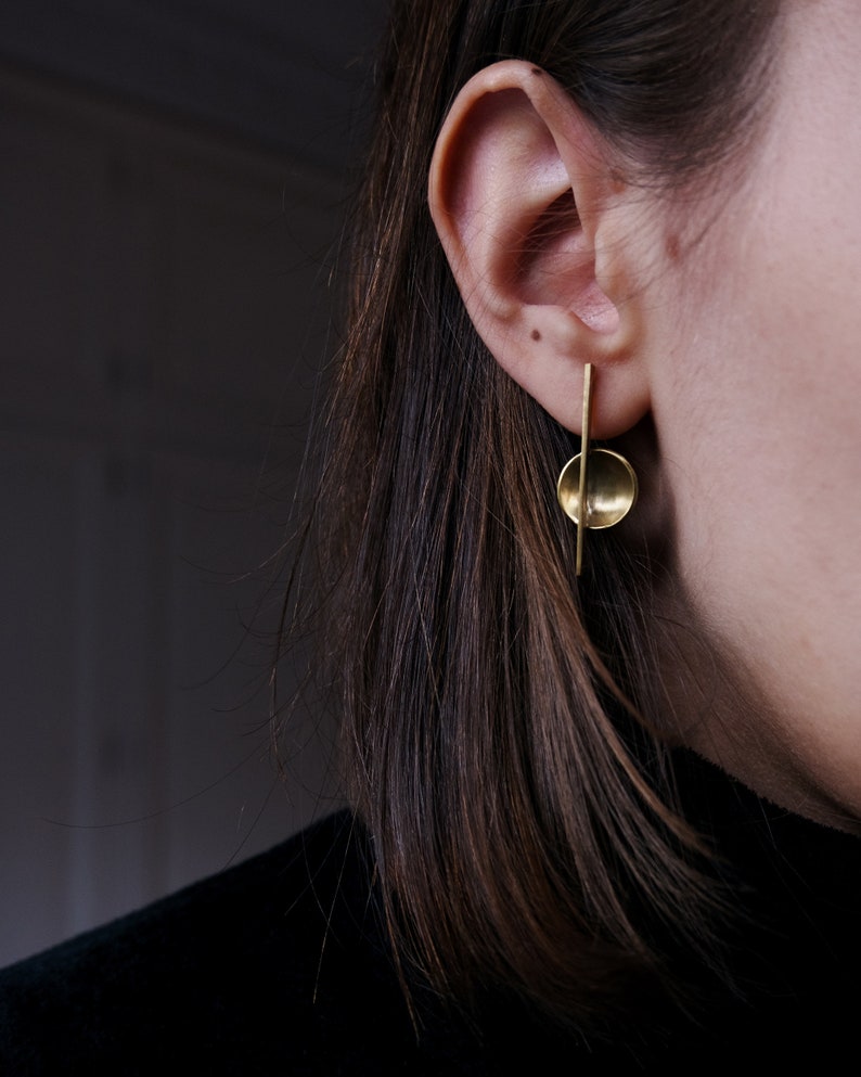 Bauhaus Asymmetrical Earrings, Cool Geometric earrings, Abstract Sculptural earrings, Unusual Minimalist jewelry image 2