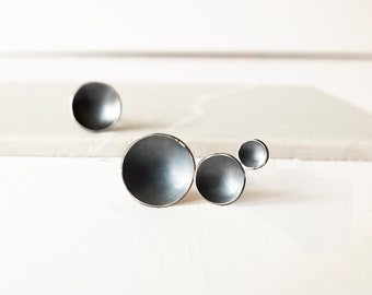 Black silver mismatched stud earrings, Minimalist mix match asymmetrical earrings, Avant Garde Contemporary Jewelry, Modern gift for her