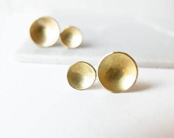 Minimalist sculptural stud earrings | Architectural dome jewelry | Double dome earrings | Brass