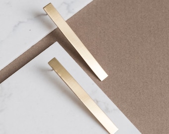 Long Brass Rectangle Earrings | Geometric Minimalist Studs | Architectural Contemporary Jewelry