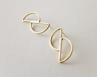 Bauhaus Geometric Earrings | Brass Statement Earrings | Minimalist Contemporary Jewelry | Architectural Earrings | Gift for Her