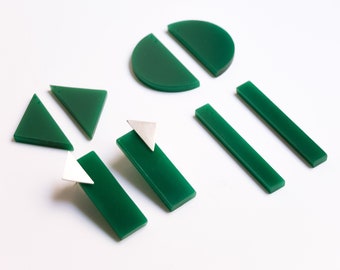 Piezas intercambiables verdes para pendientes personalizados, pieza geométrica de plexiglas, pendientes de metacrilato verdes