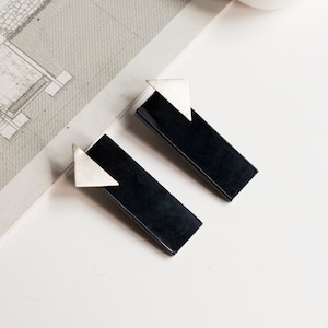 Black and silver geometric earrings, minimalist earrings, Architectural gift for her, Unusual contemporary jewelry, Personalized jewelry image 1