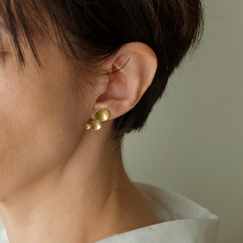 Minimalist Edgy Earrings, Unusual Golden jewelry, Abstract Sculptural Earrings, Asymmetrical Stud Earrings for Women image 2