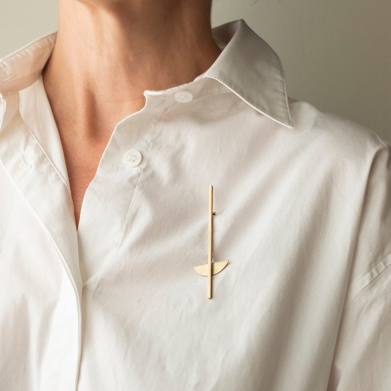 Geometric golden brass brooch, Statement Accessory inspired by Moholy Nagy artistic works and the bauhaus style, Best architect gift for her image 5