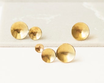 Minimalist Mismatched Earrings Set, Golden Brass Contemporary Jewelry, Mix and Match Studs for Women, Cool Gift for Her