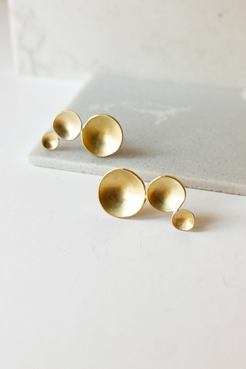 Minimalist Edgy Earrings, Unusual Golden jewelry, Abstract Sculptural Earrings, Asymmetrical Stud Earrings for Women image 7