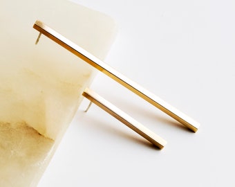 Geometric mismatched earrings set, Architectural minimalist brass bar earrings, Cool contemporary jewelry, Abstract unusual gift for her