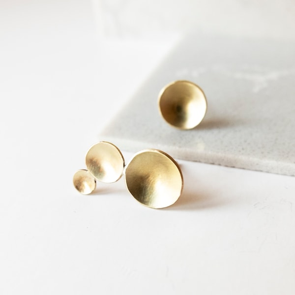 Mismatched minimalist brass earrings, Unique Asymmetric modern studs, Avant garde contemporary jewelry, Cool handmade unusual gift for her