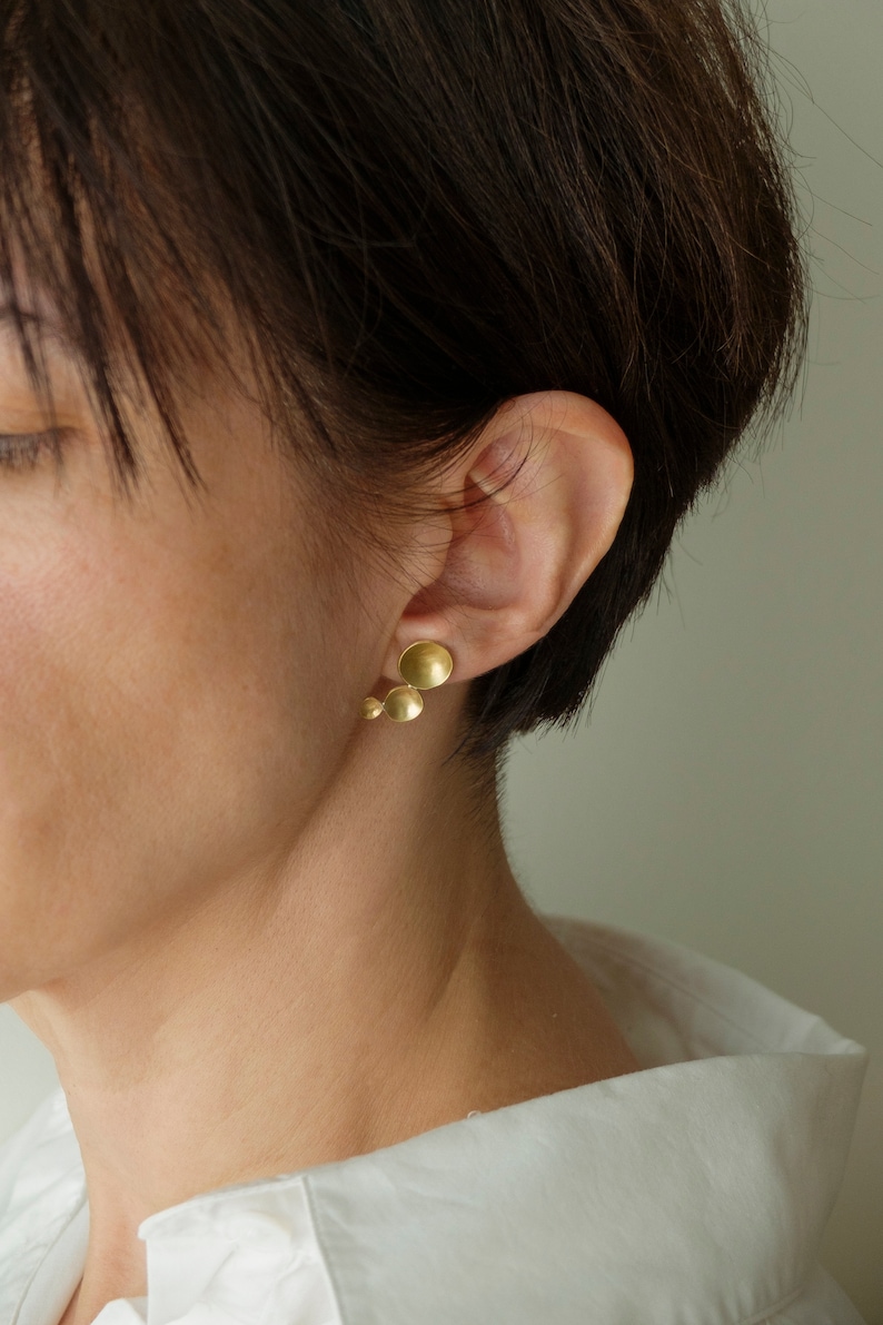 Minimalist Edgy Earrings, Unusual Golden jewelry, Abstract Sculptural Earrings, Asymmetrical Stud Earrings for Women image 8