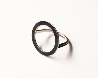 Black oxidized silver ring for women, Dark gothic jewelry, Statement circle ring, Geometric contemporary Jewelry, Unusual cool gift for Her