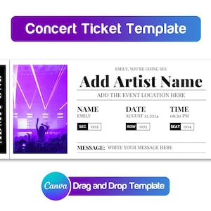 Konzertkartenvorlage, bearbeitbare Canva-Vorlage, benutzerdefiniertes Veranstaltungsticket, druckbare Konzertkarte Geschenkidee, DIY, digitaler Download