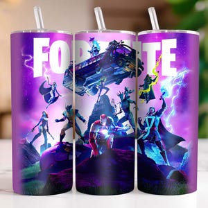 Fort Gaming  20 oz Skinny Tumbler Png, Cartoon Characters 20oz Tumbler Png, Game Characters Straight and Taper Tumbler Wrap