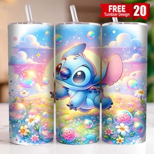 Stitch Bubble Tumbler Wrap, 20oz beker, cartoon beker wrap, Stitch aquarel ontwerp png, beker sublimatie, digitaal bestand png