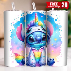 Stitch Bubble Tumbler Wrap, 20oz beker, cartoon beker wrap, Stitch aquarel ontwerp png, beker sublimatie, digitaal bestand png