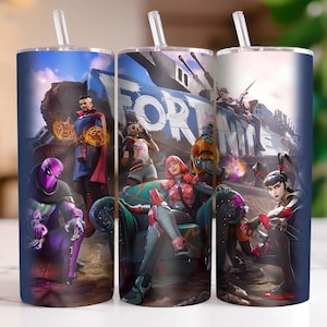 Fort Gaming  20 oz Skinny Tumbler Png, Cartoon Characters 20oz Tumbler Png, Game Characters Straight and Taper Tumbler Wrap