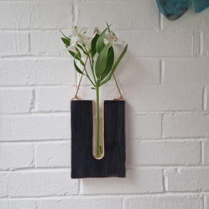 Upcycled Holz Wandbehang Pflanzgefäß mit Glasrohr - An der Wand befestigte Blumenvase aus Holz für Zimmerpflanzen, Wohnkultur - Perfekt für Wohnzimmer