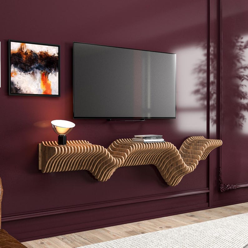 Modern Parametric Floating Wall Shelf: MDF TV Unit image 2