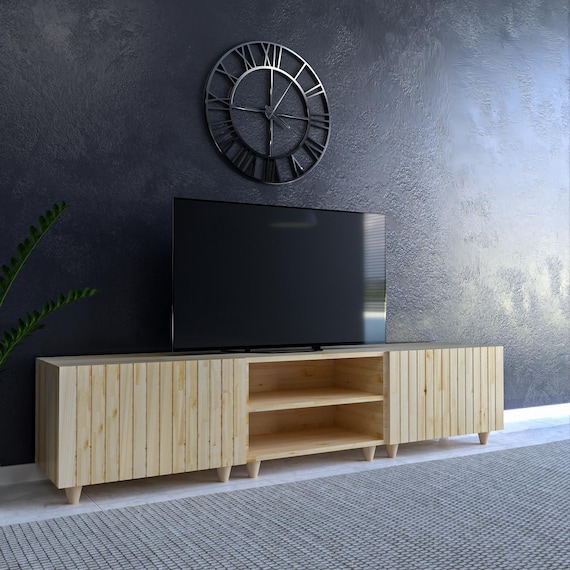 Modular Solid Pine TV Console Table: Customizable Media Unit