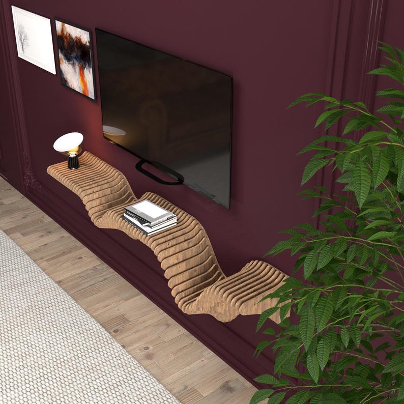 Modern Parametric Floating Wall Shelf: MDF TV Unit image 7