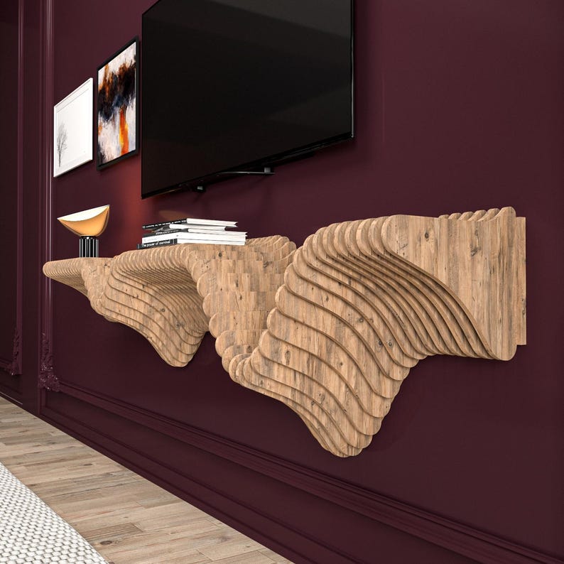 Modern Parametric Floating Wall Shelf: MDF TV Unit image 9