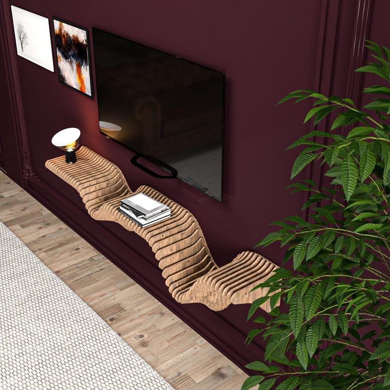 Modern Parametric Floating Wall Shelf: MDF TV Unit image 3