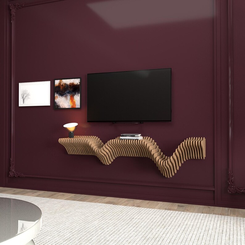 Modern Parametric Floating Wall Shelf: MDF TV Unit image 10