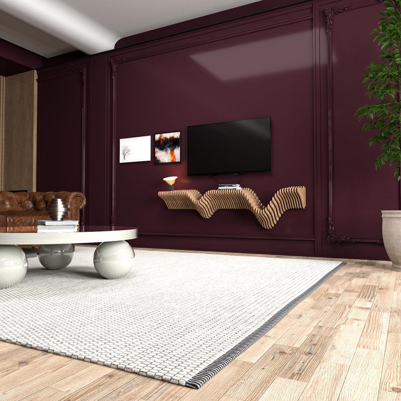 Modern Parametric Floating Wall Shelf: MDF TV Unit image 5