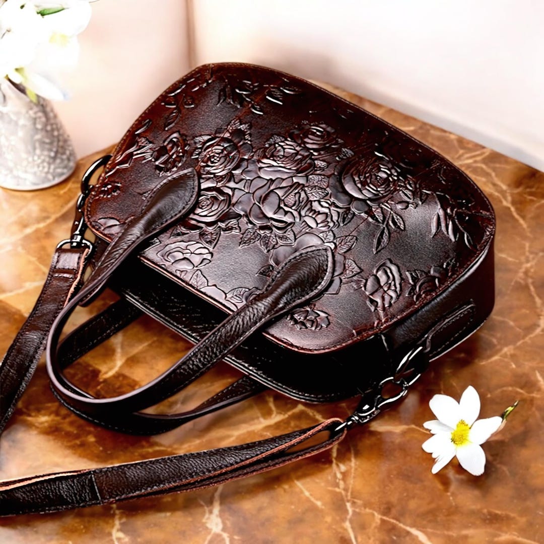 Floral Embroidered Leather Boston Bag main image 1