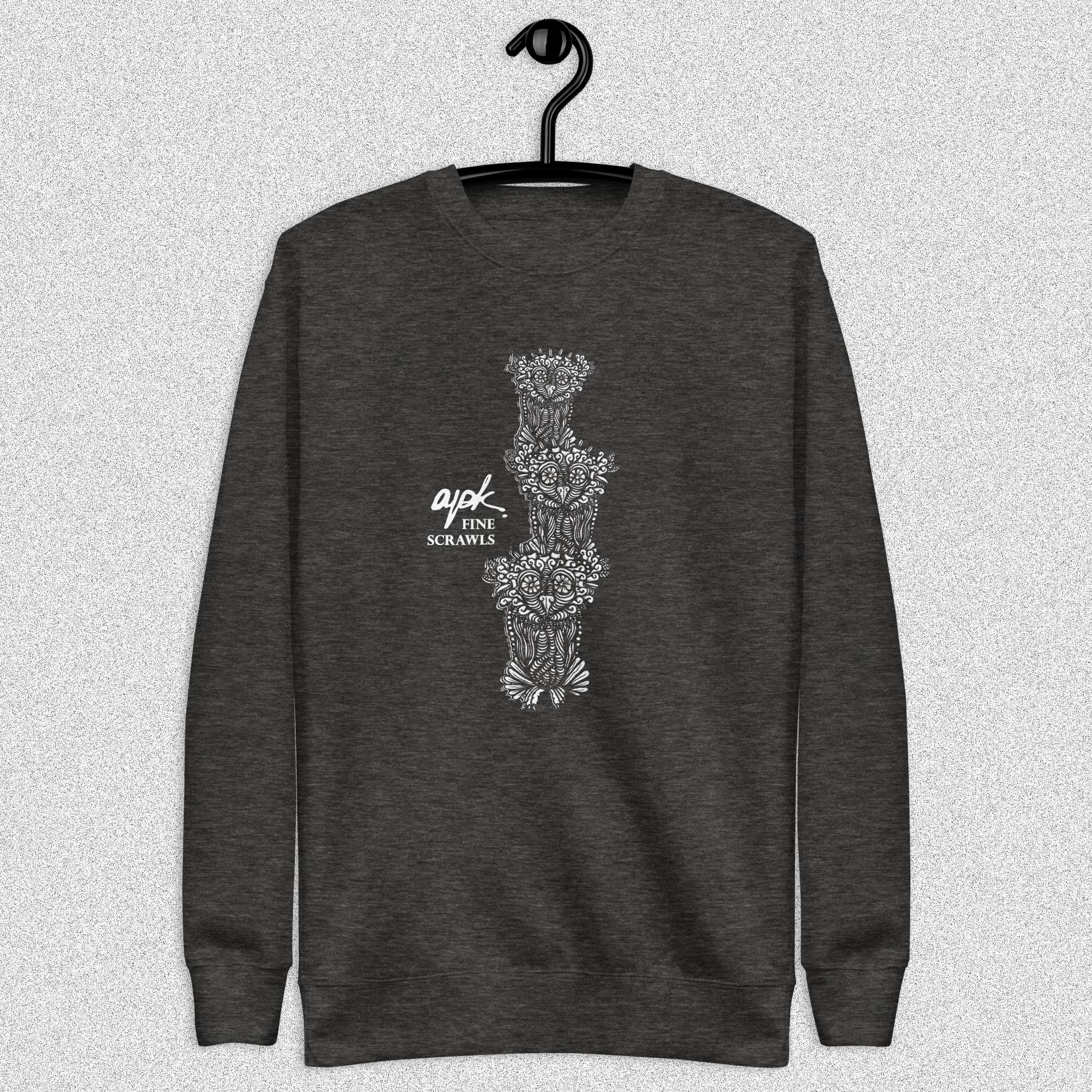Owl Sweatshirt: Zen Tangle Birds, Floral Back - Original Artwork