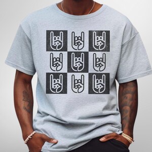 Heavy Metal Horns Shirt - Unisex Metalhead T-Shirt. Metalcore distressed vintage style Heavy Metal Band Tee. Checkered rockers skater vibe